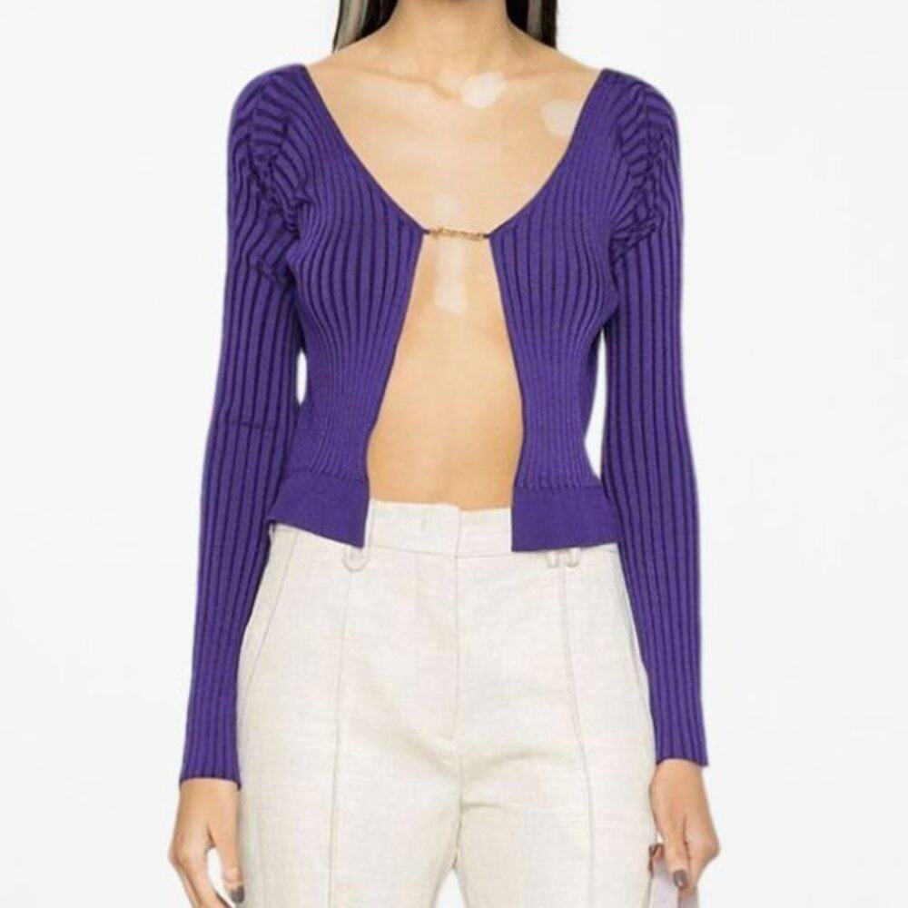 New Jacquemus La Maille Pralu Rib Cardigan Sweater Top in Purple Size 40/8-10